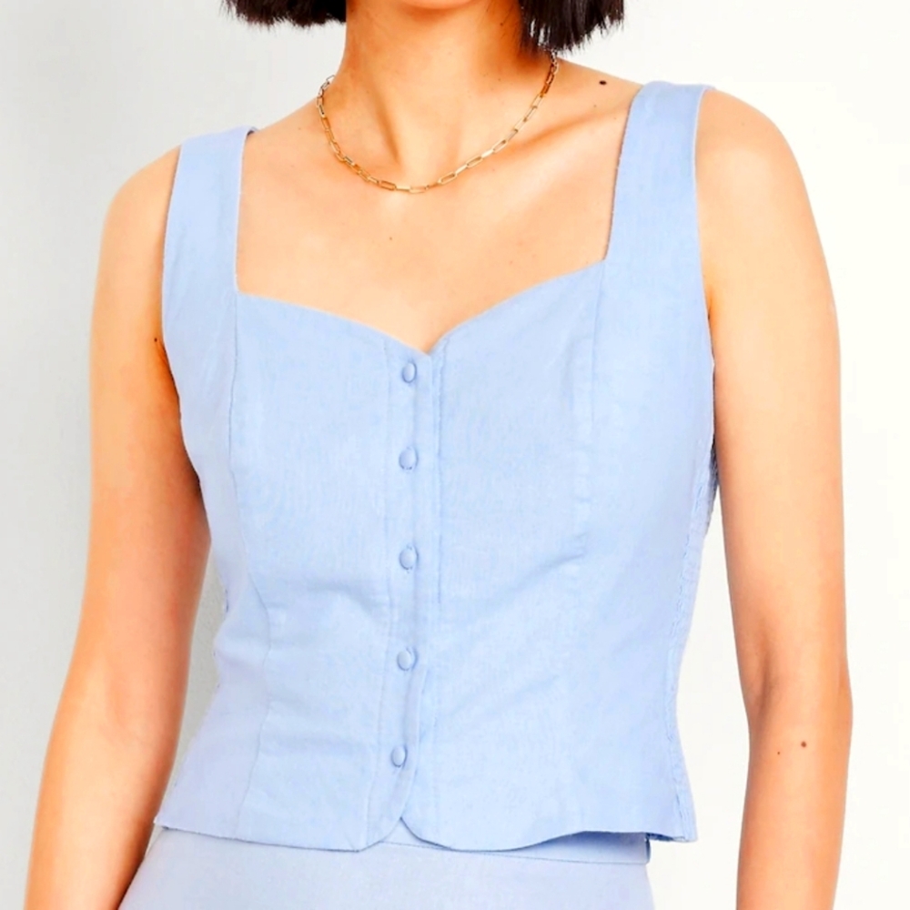 Old Navy Women's Sky Blue Buttoned Down Linen Blend Vest Top Size XL